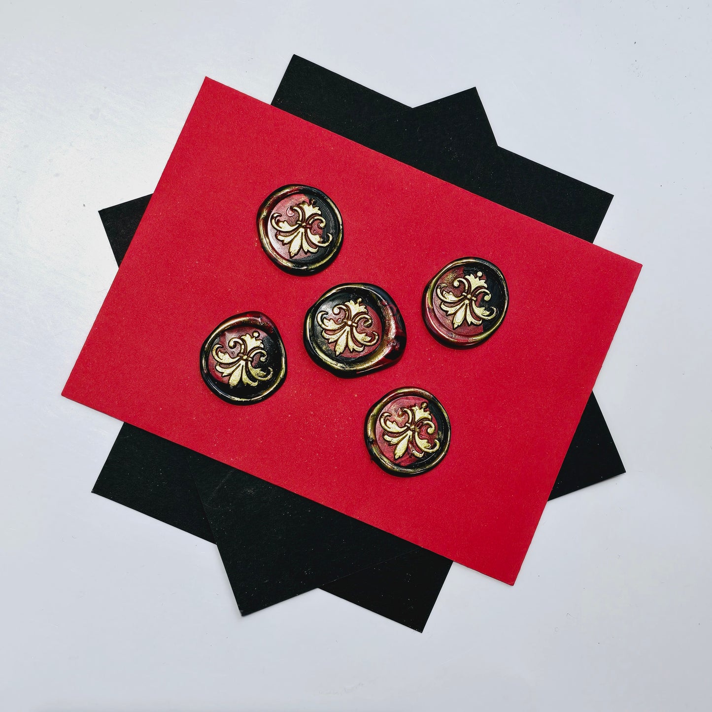 Lily Wax Seals Fleur de lis Red, Gold & Black Set of Five