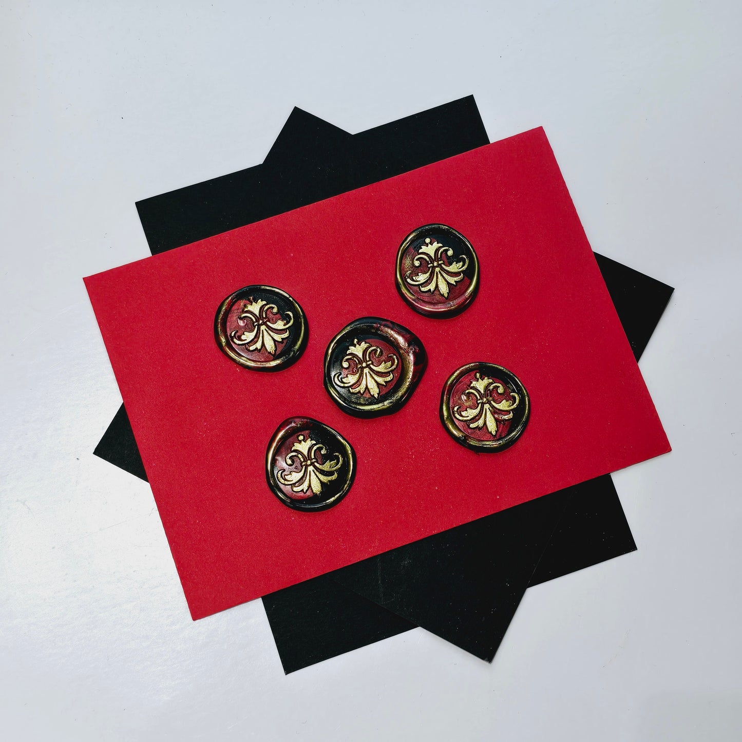 Lily Wax Seals Fleur de lis Red, Gold & Black Set of Five