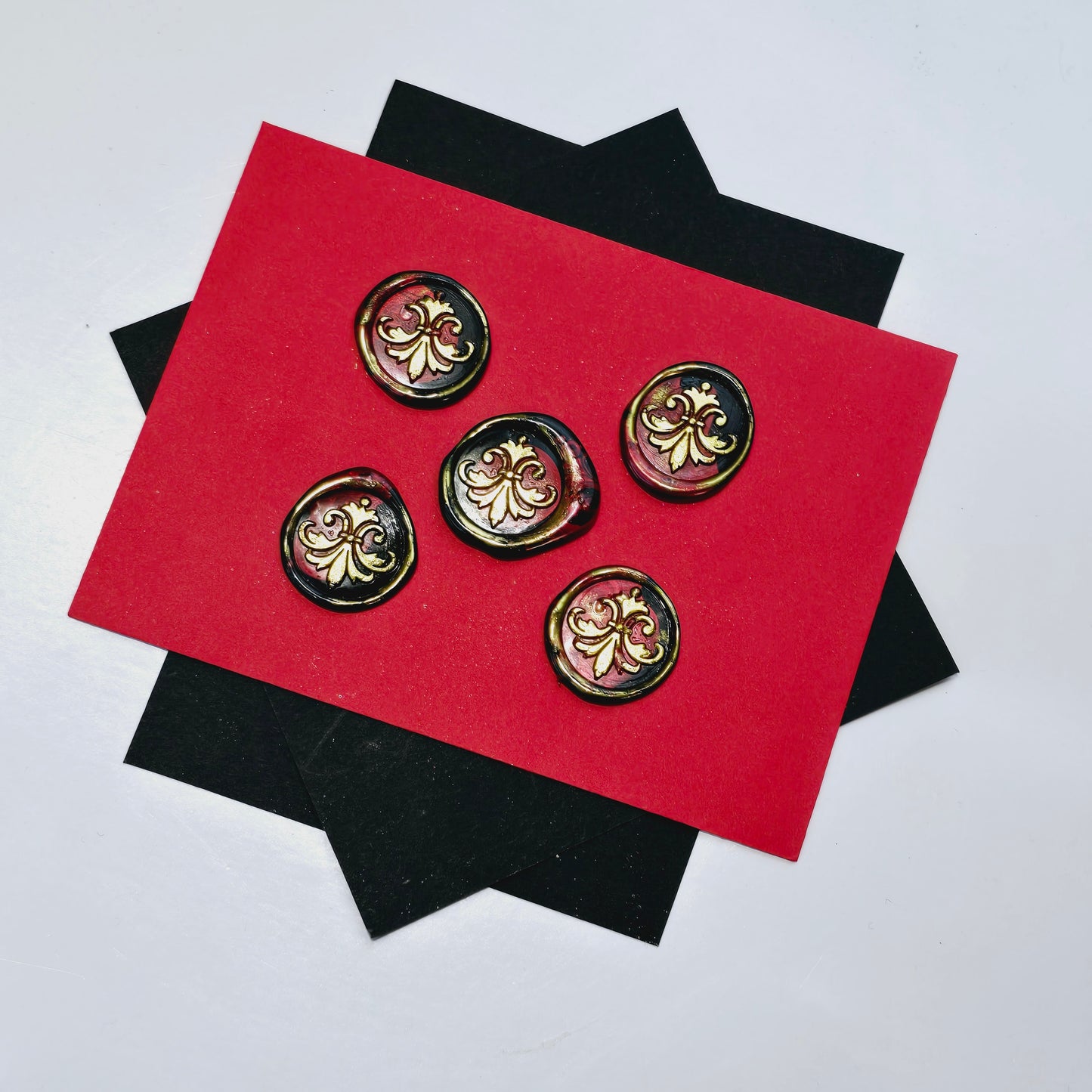 Lily Wax Seals Fleur de lis Red, Gold & Black Set of Five