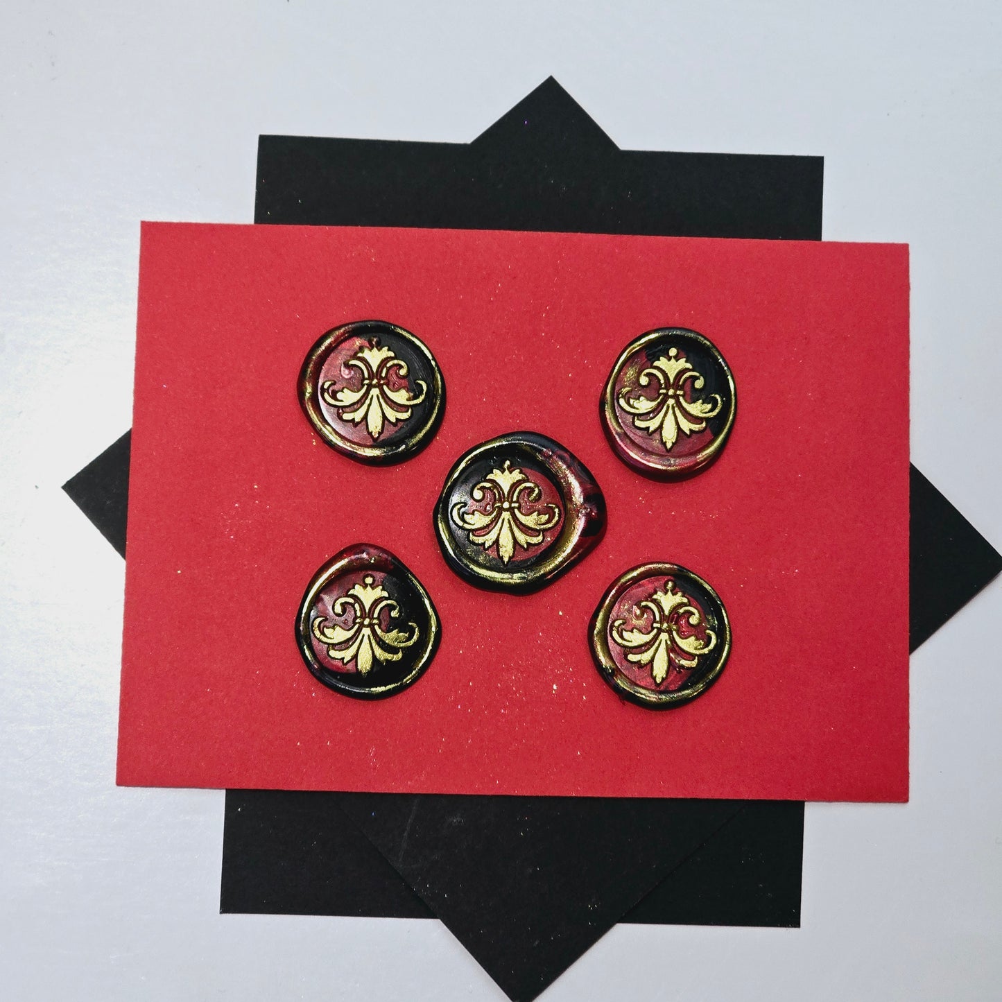 Lily Wax Seals Fleur de lis Red, Gold & Black Set of Five