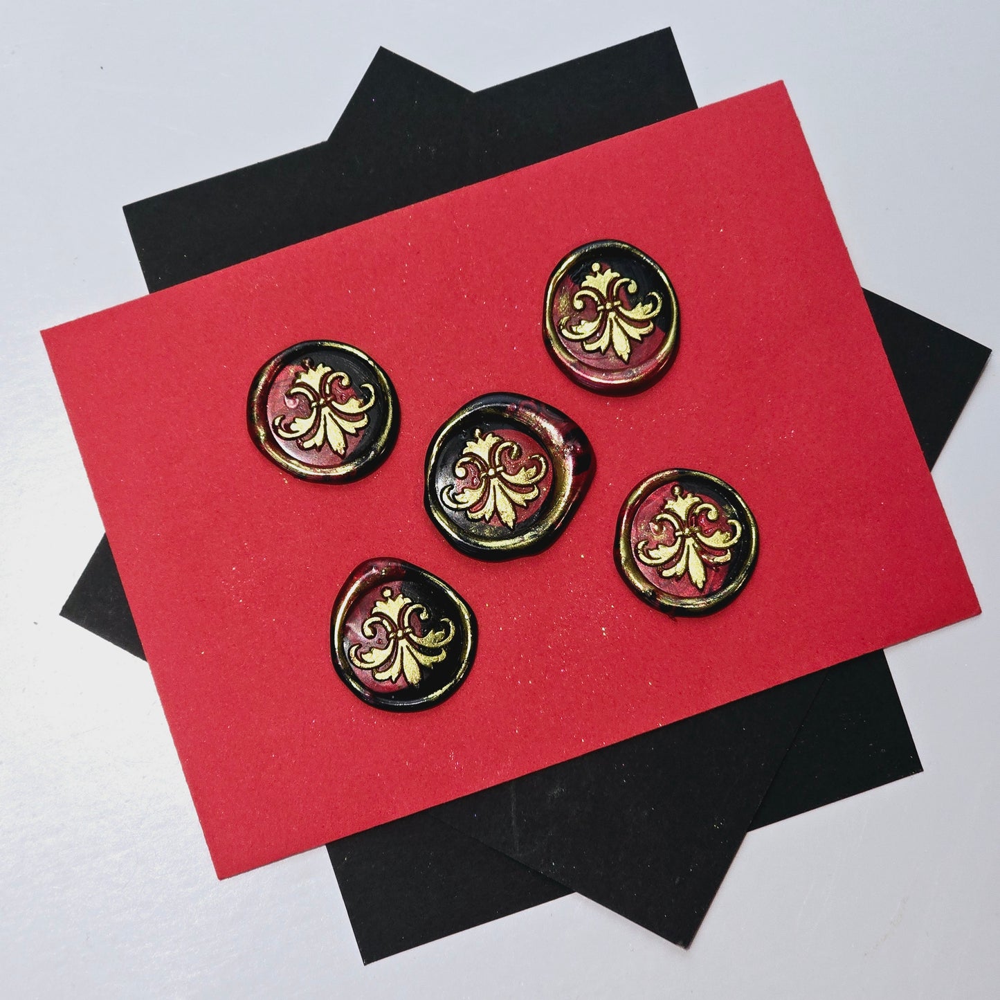 Lily Wax Seals Fleur de lis Red, Gold & Black Set of Five