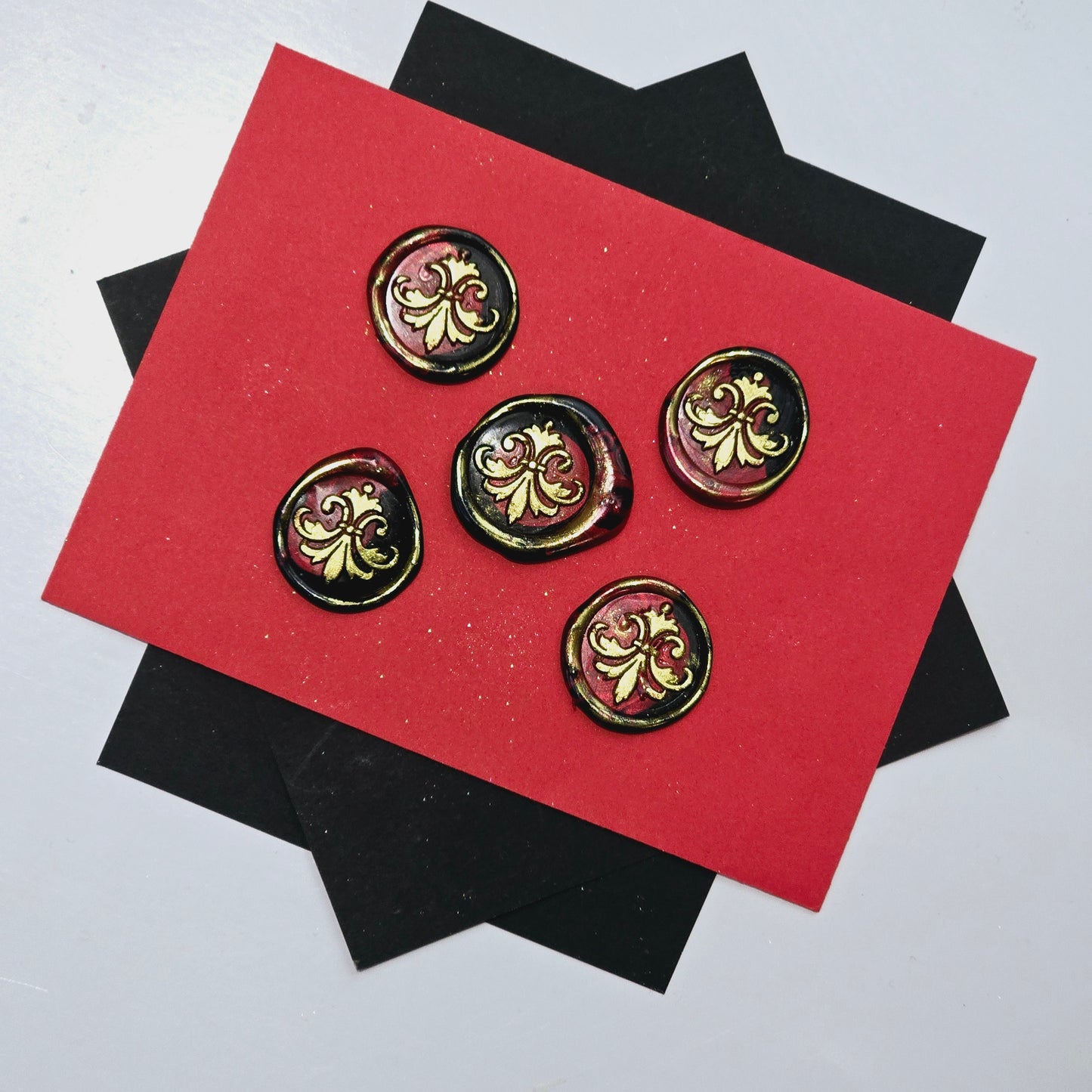 Lily Wax Seals Fleur de lis Red, Gold & Black Set of Five