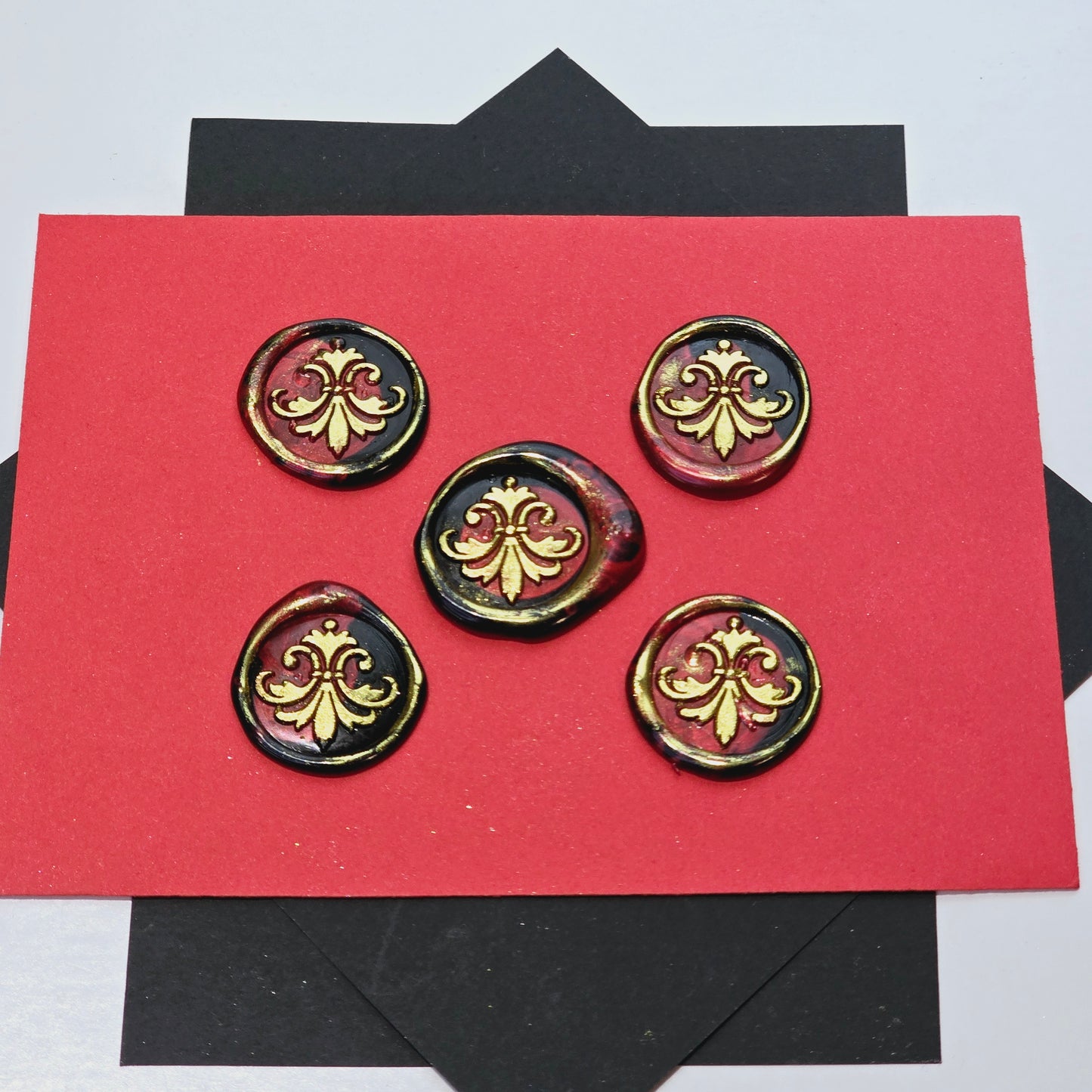 Lily Wax Seals Fleur de lis Red, Gold & Black Set of Five