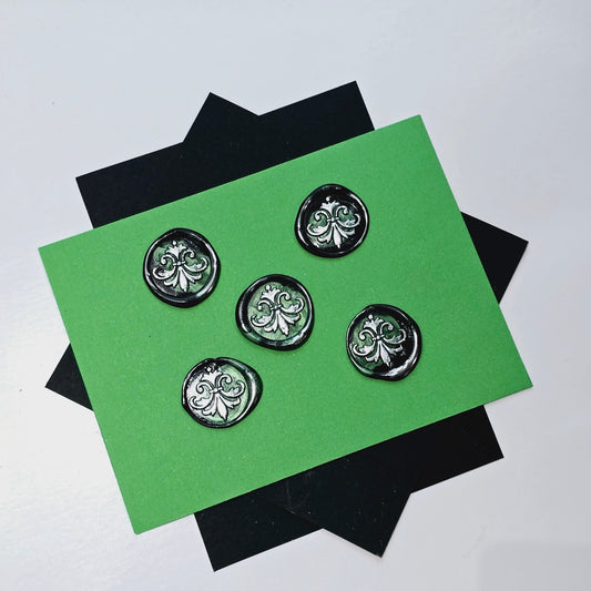 Lily Wax Seals Fleur de lis Green, Silver & Black Set of Five