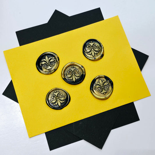 Lily Wax Seals Fleur de lis Gold & Black Set of Five