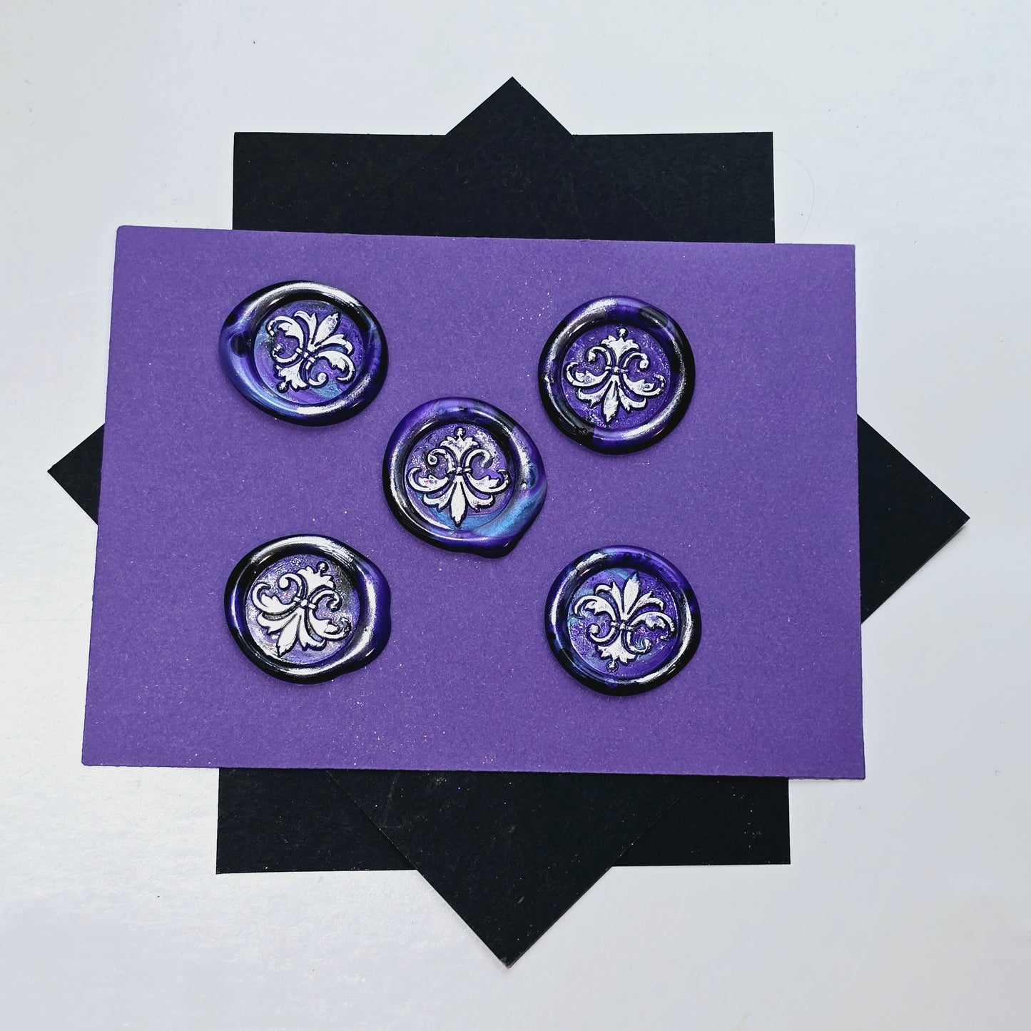 Lily Wax Seals Fleur de lis Purple, Black & Silver Set of Five