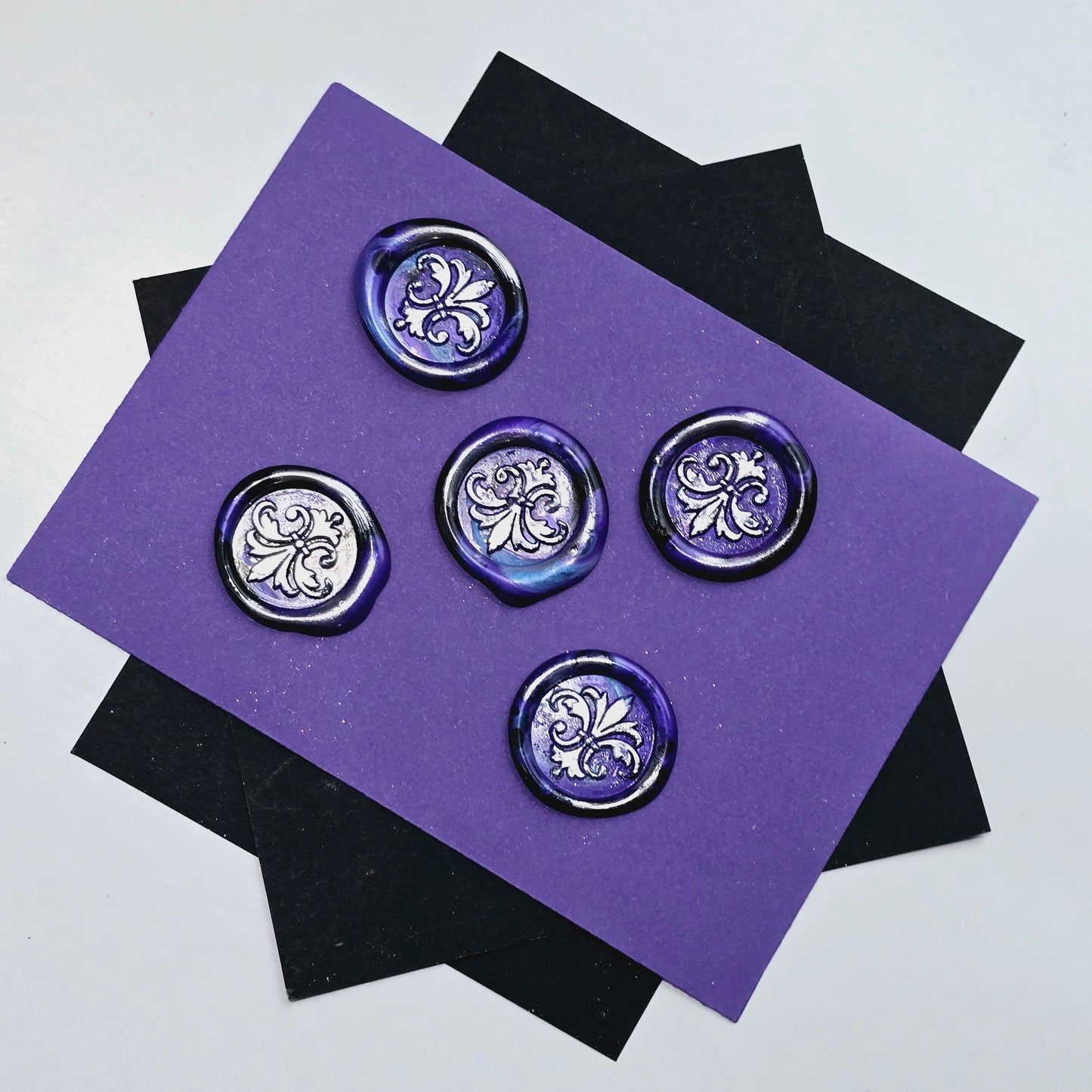 Lily Wax Seals Fleur de lis Purple, Black & Silver Set of Five