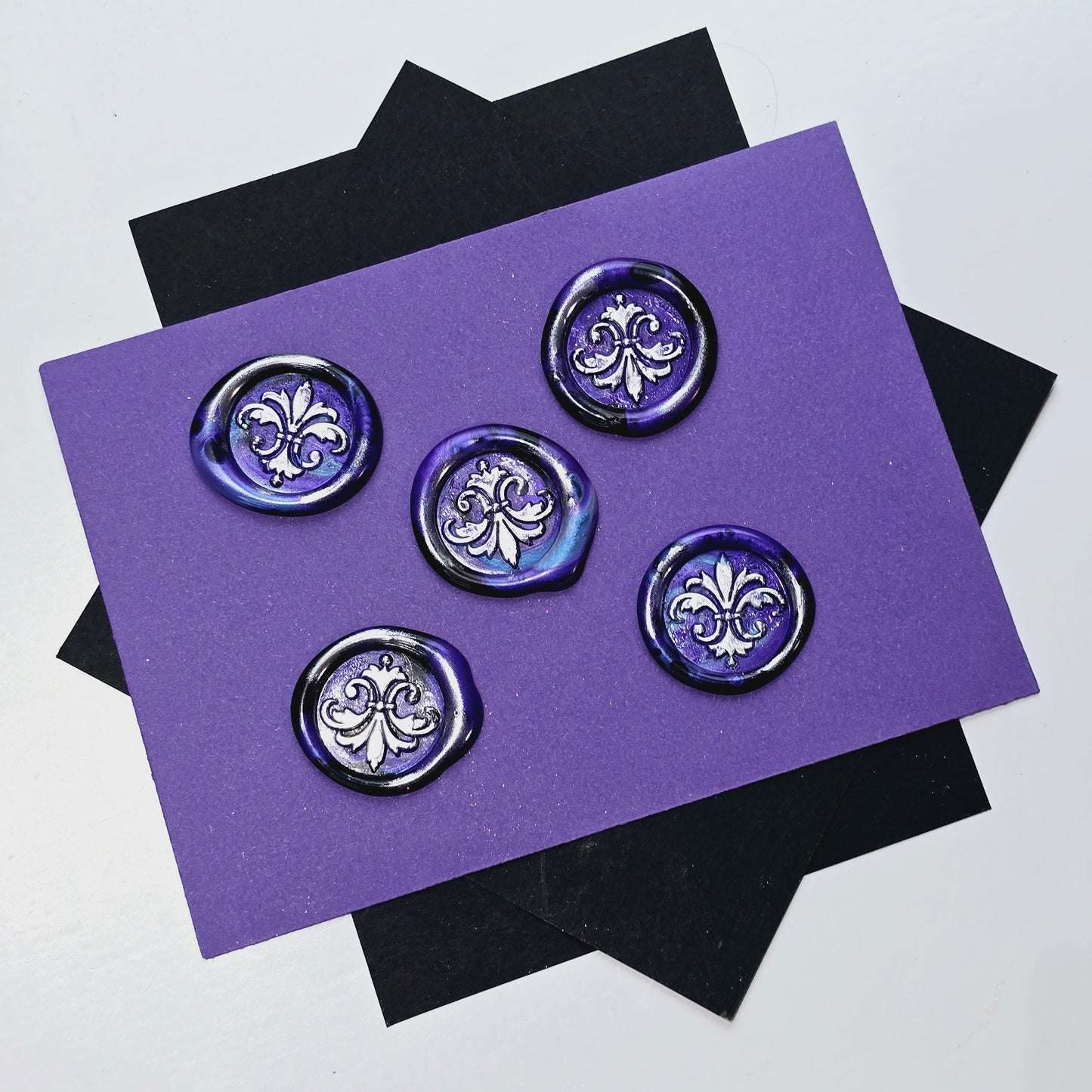 Lily Wax Seals Fleur de lis Purple, Black & Silver Set of Five