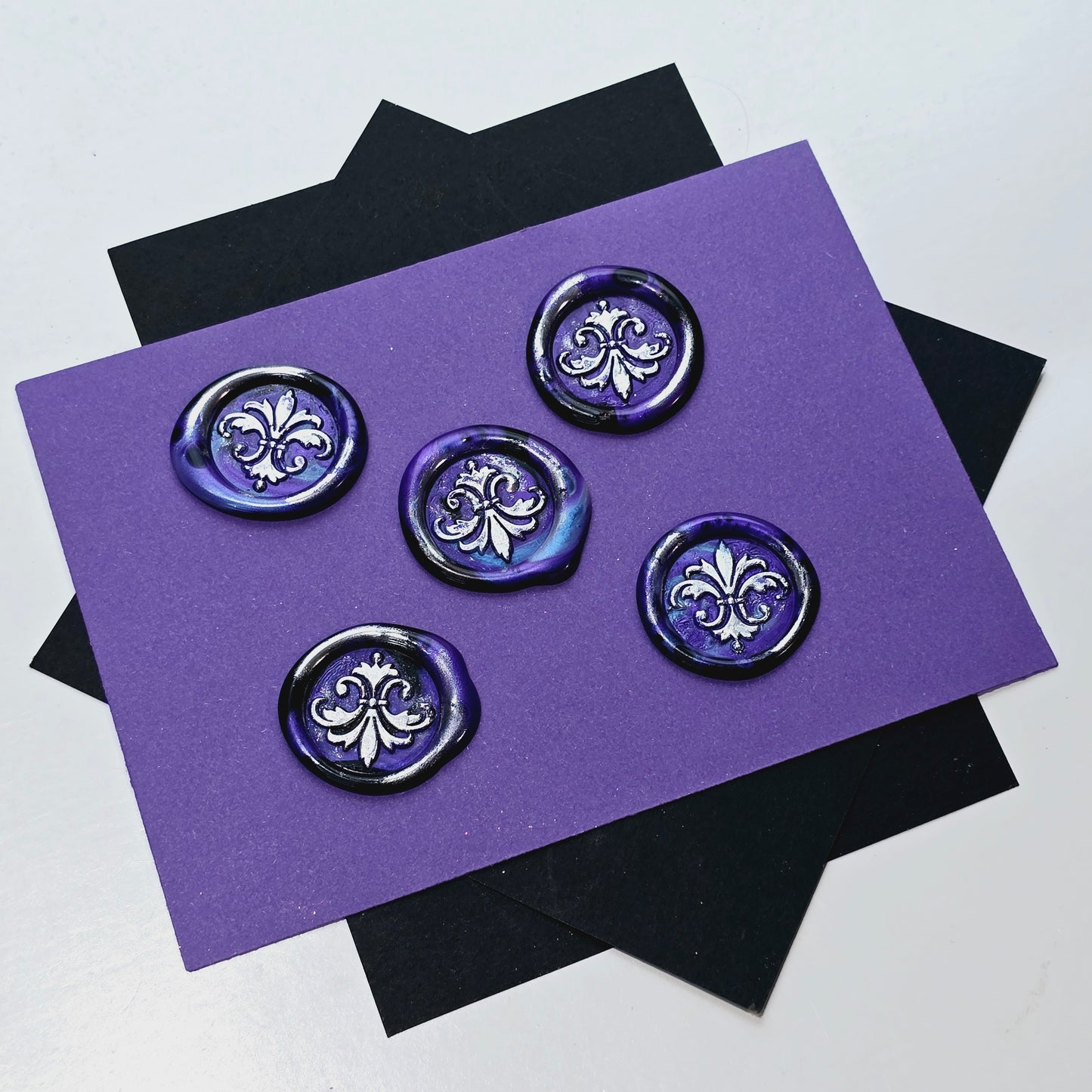 Lily Wax Seals Fleur de lis Purple, Black & Silver Set of Five