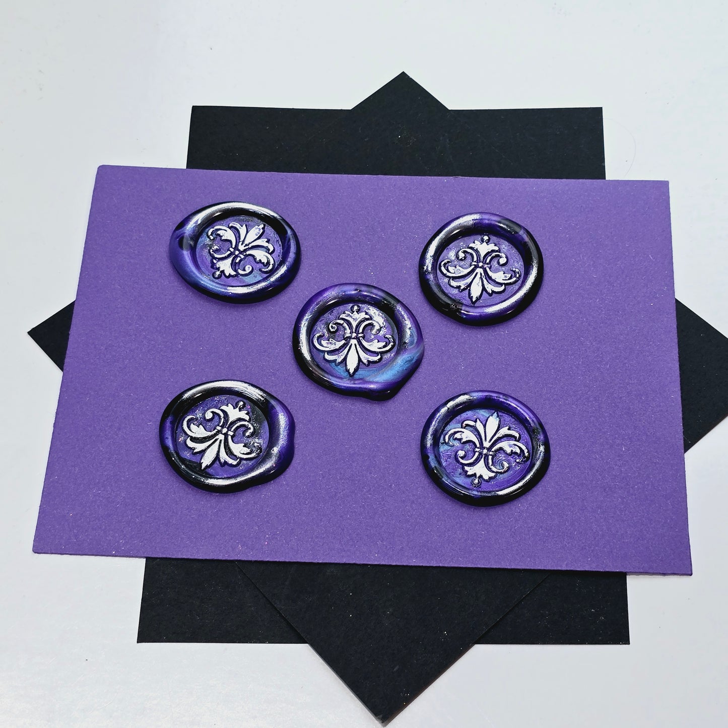 Lily Wax Seals Fleur de lis Purple, Black & Silver Set of Five