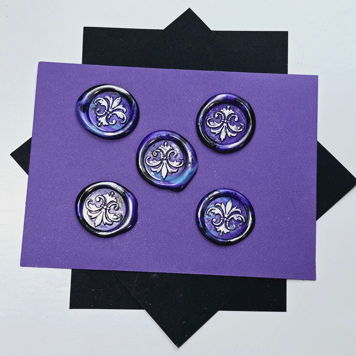 Lily Wax Seals Fleur de lis Purple, Black & Silver Set of Five