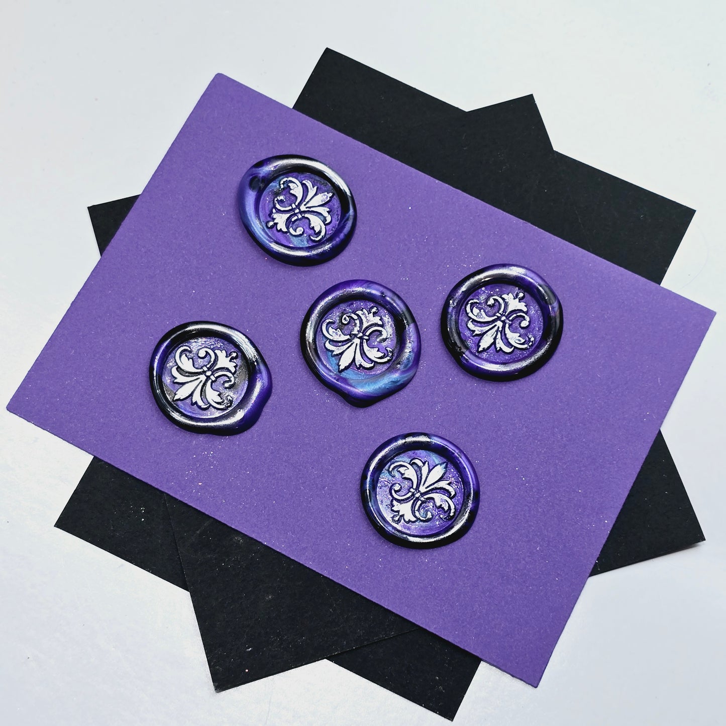 Lily Wax Seals Fleur de lis Purple, Black & Silver Set of Five