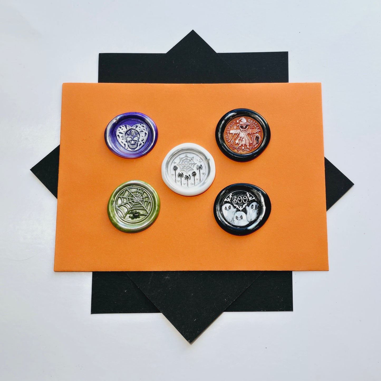 Halloween Wax Seals, Ghost, Spiders, Skulls & Scarecrow Set of Five