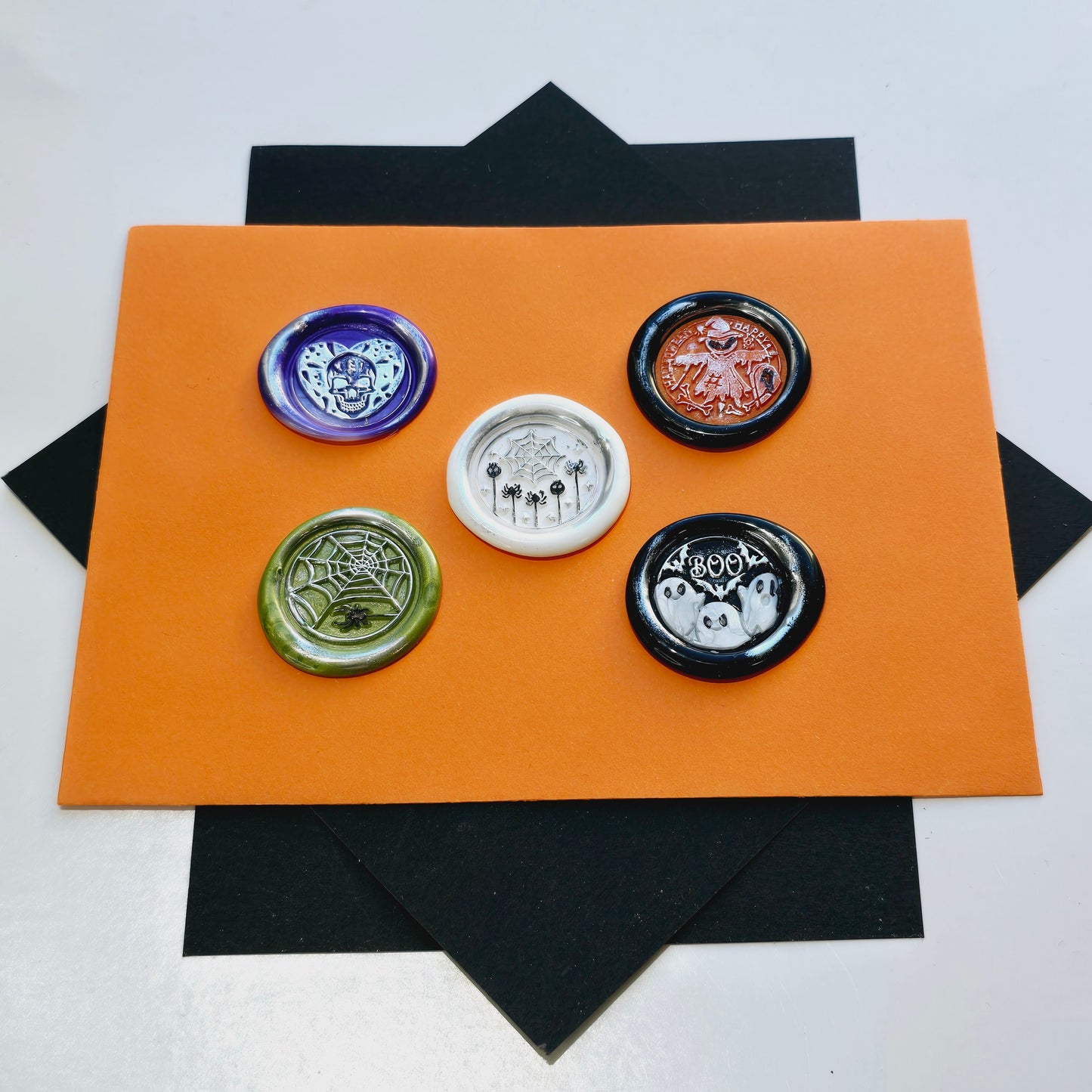 Halloween Wax Seals, Ghost, Spiders, Skulls & Scarecrow Set of Five