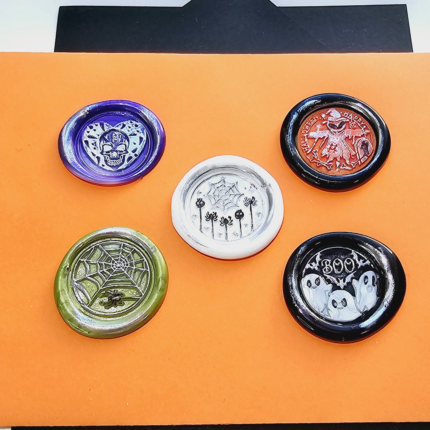 Halloween Wax Seals, Ghost, Spiders, Skulls & Scarecrow Set of Five