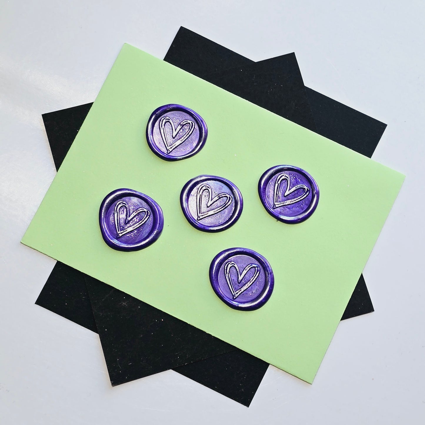 Heart Wax Seals Purple & Silver Set of Five