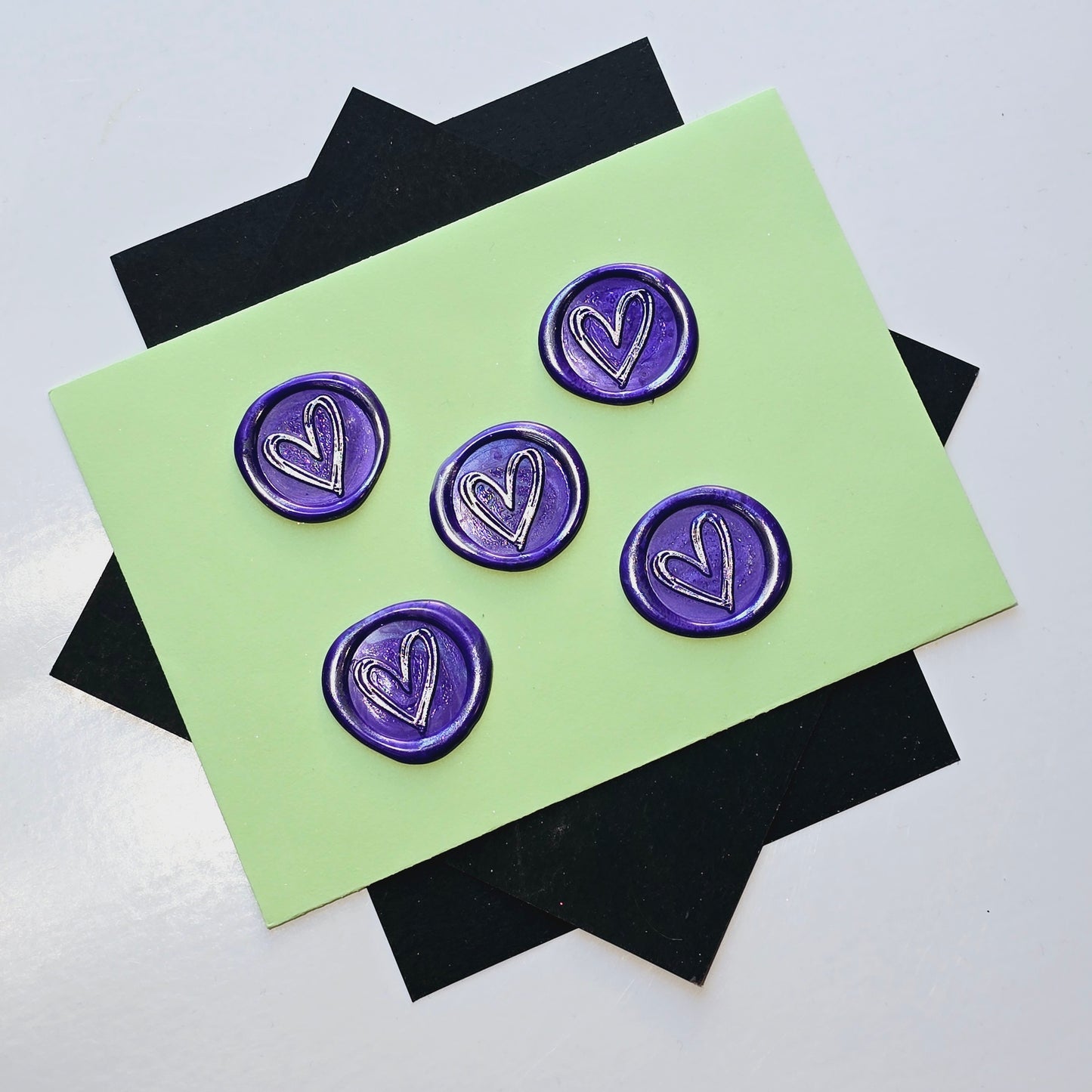 Heart Wax Seals Purple & Silver Set of Five