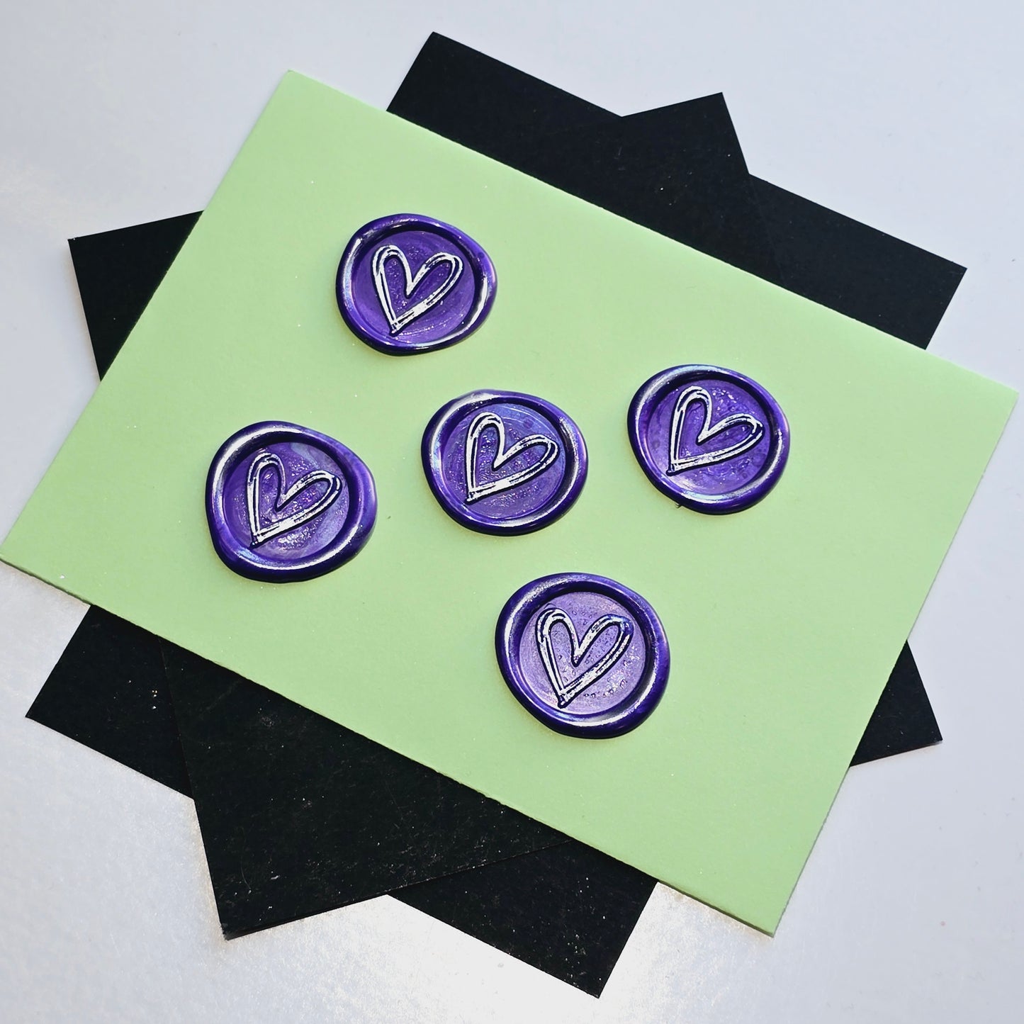 Heart Wax Seals Purple & Silver Set of Five