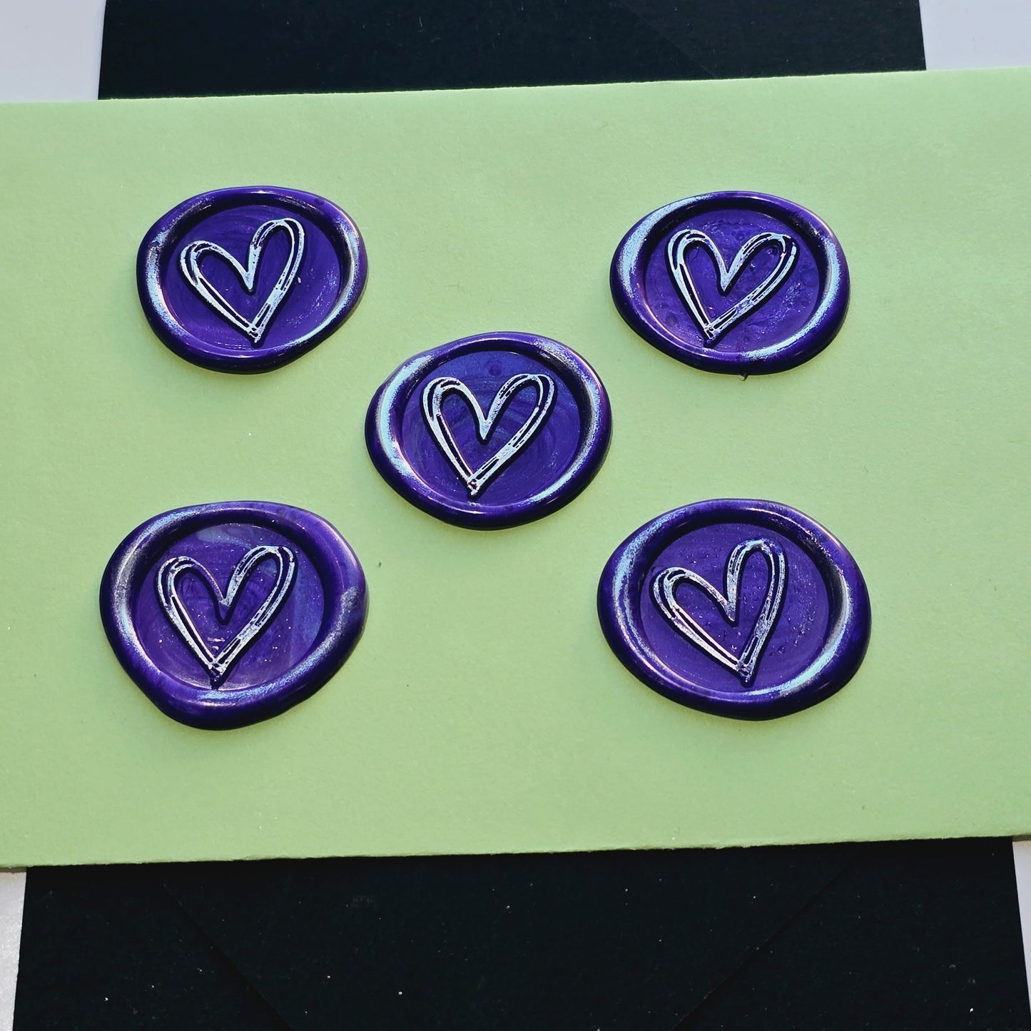 Heart Wax Seals Purple & Silver Set of Five