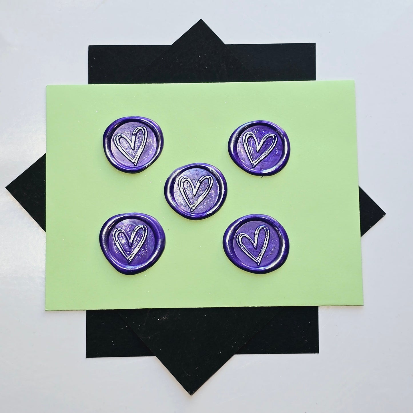 Heart Wax Seals Purple & Silver Set of Five