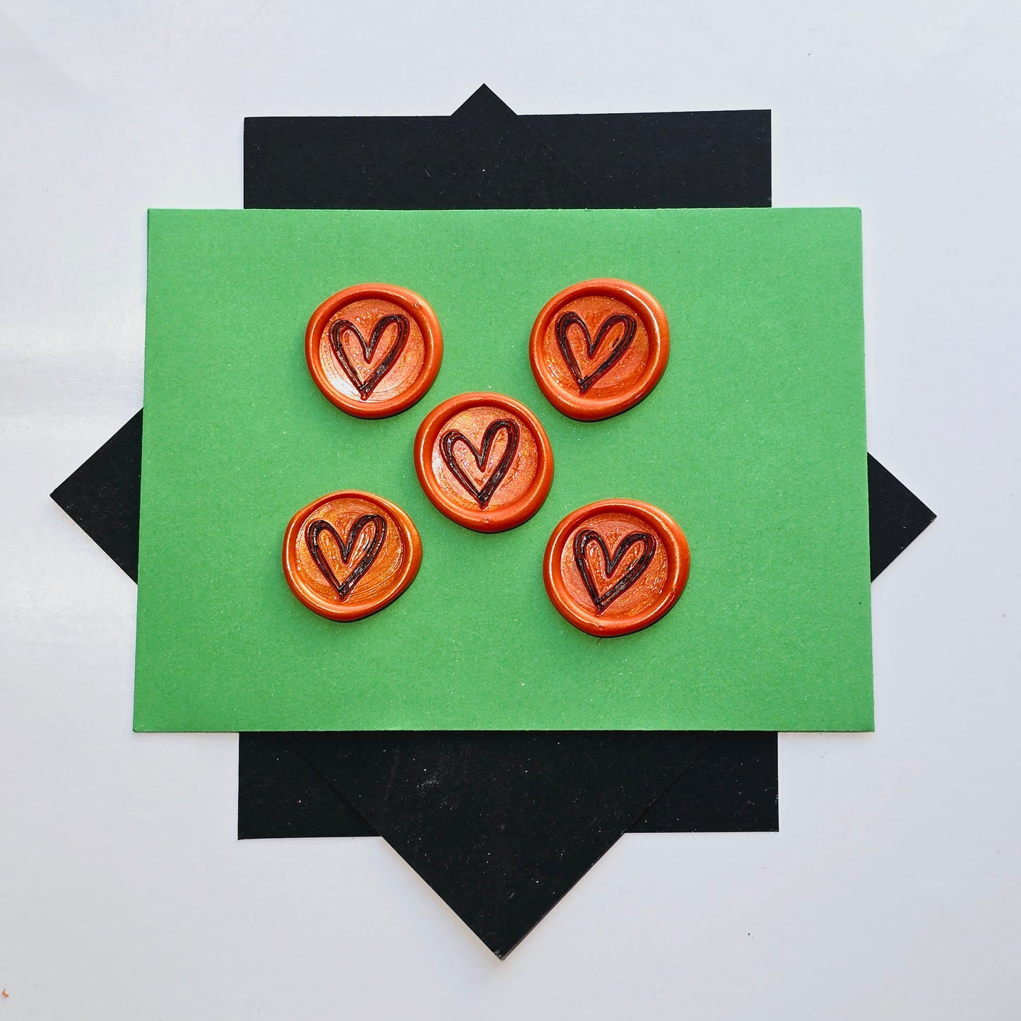 Halloween Heart Wax Seals Orange, Black & Silver Set of Five