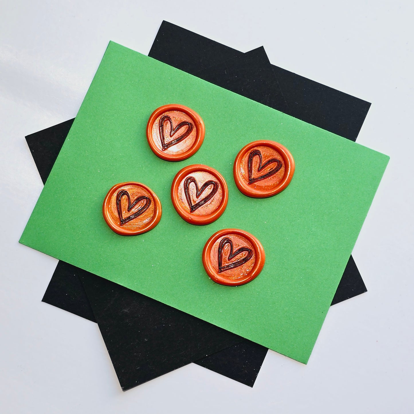 Halloween Heart Wax Seals Orange, Black & Silver Set of Five