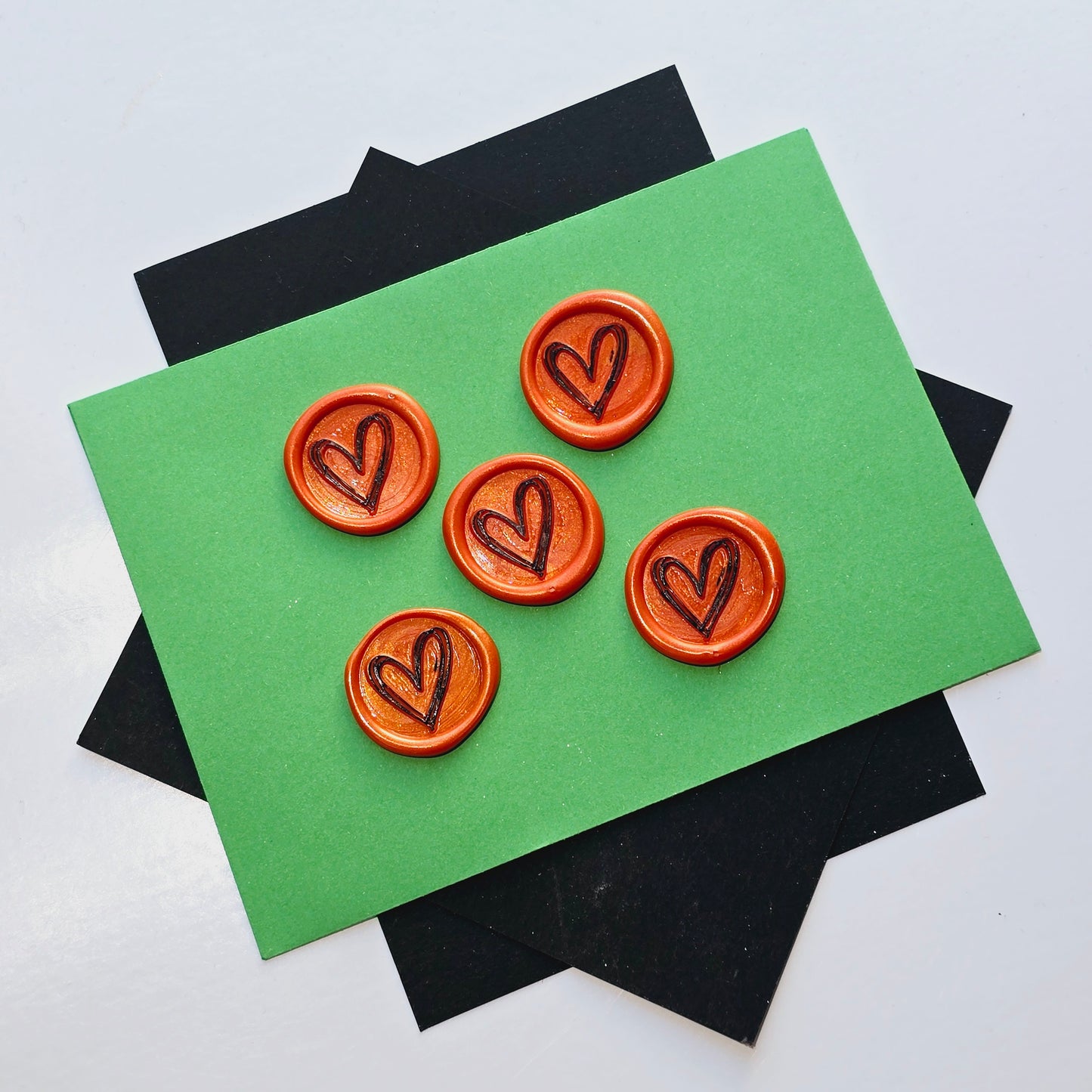 Halloween Heart Wax Seals Orange, Black & Silver Set of Five