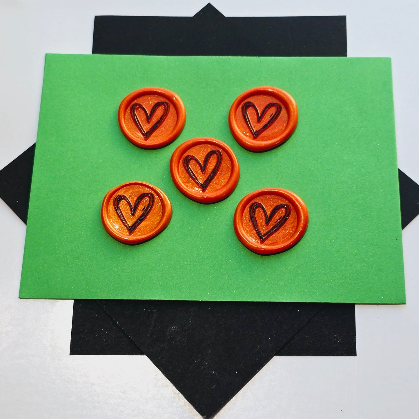 Halloween Heart Wax Seals Orange, Black & Silver Set of Five