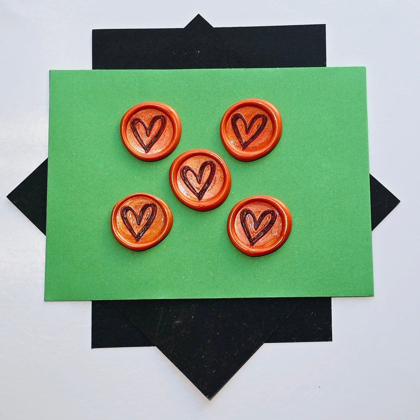 Halloween Heart Wax Seals Orange, Black & Silver Set of Five