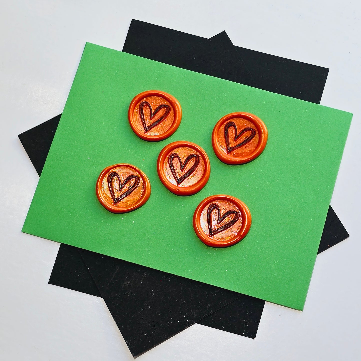 Halloween Heart Wax Seals Orange, Black & Silver Set of Five