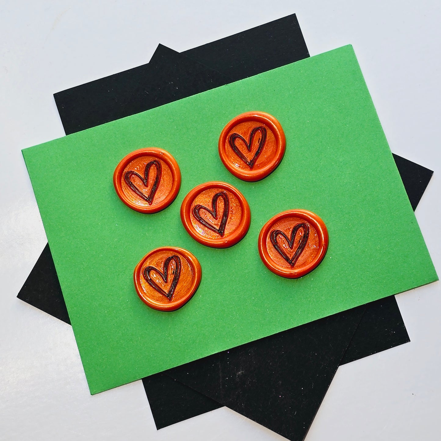 Halloween Heart Wax Seals Orange, Black & Silver Set of Five