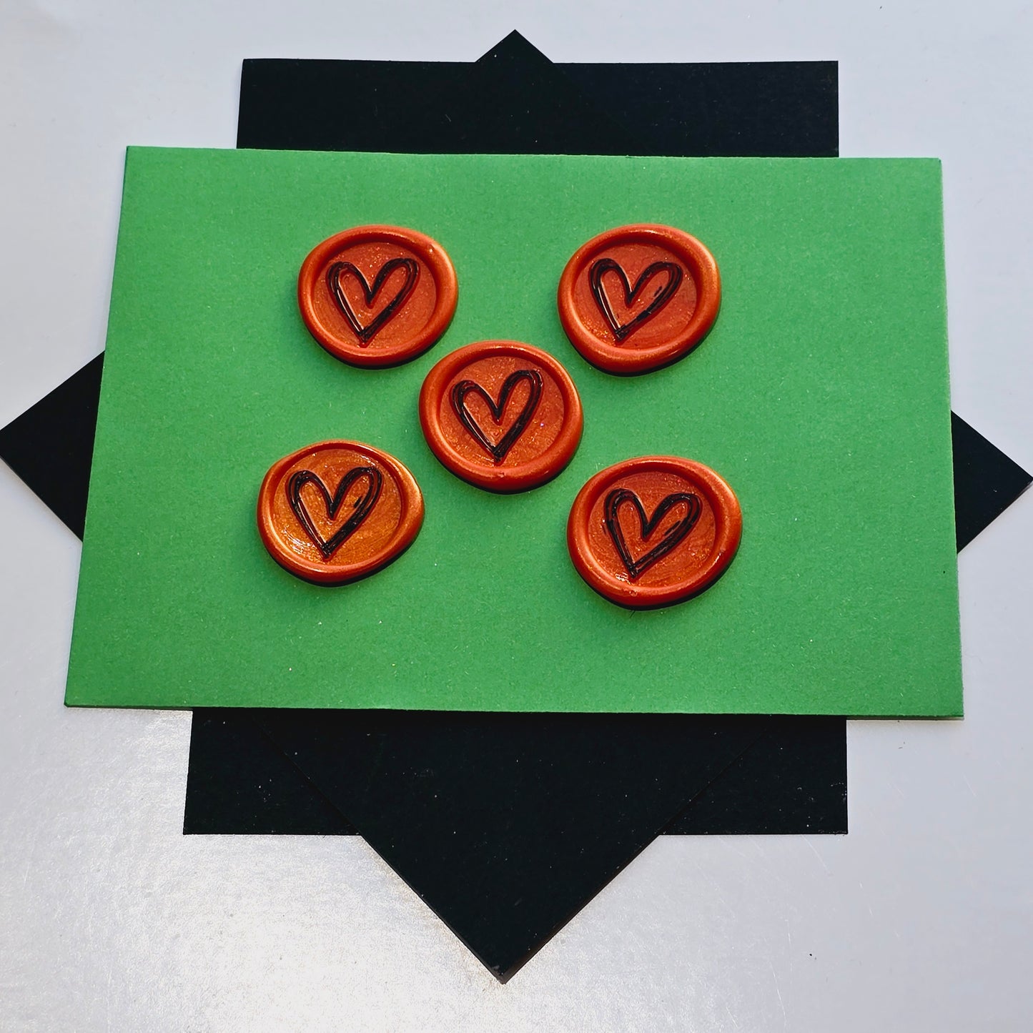 Halloween Heart Wax Seals Orange, Black & Silver Set of Five