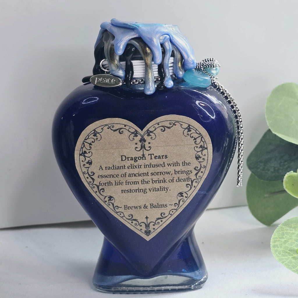 Handmade Dragon Tears Blue, Black & Silver Decorative Potion Bottle