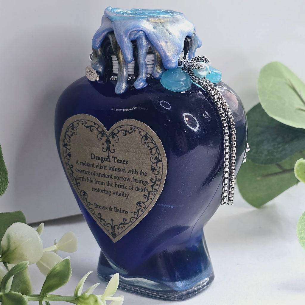 Handmade Dragon Tears Blue, Black & Silver Decorative Potion Bottle