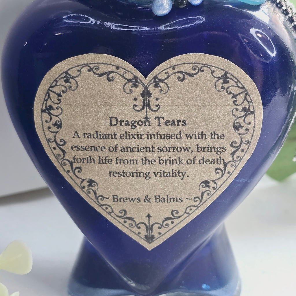 Handmade Dragon Tears Blue, Black & Silver Decorative Potion Bottle