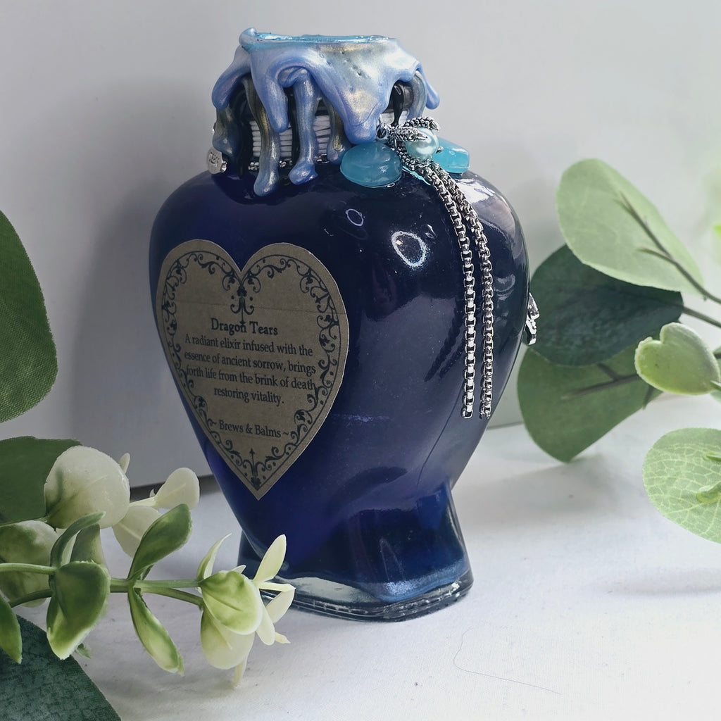 Handmade Dragon Tears Blue, Black & Silver Decorative Potion Bottle