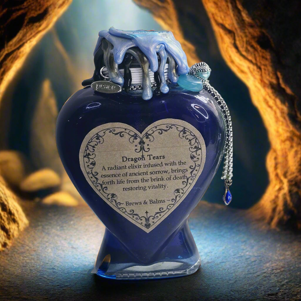 Handmade Dragon Tears Blue, Black & Silver Decorative Potion Bottle
