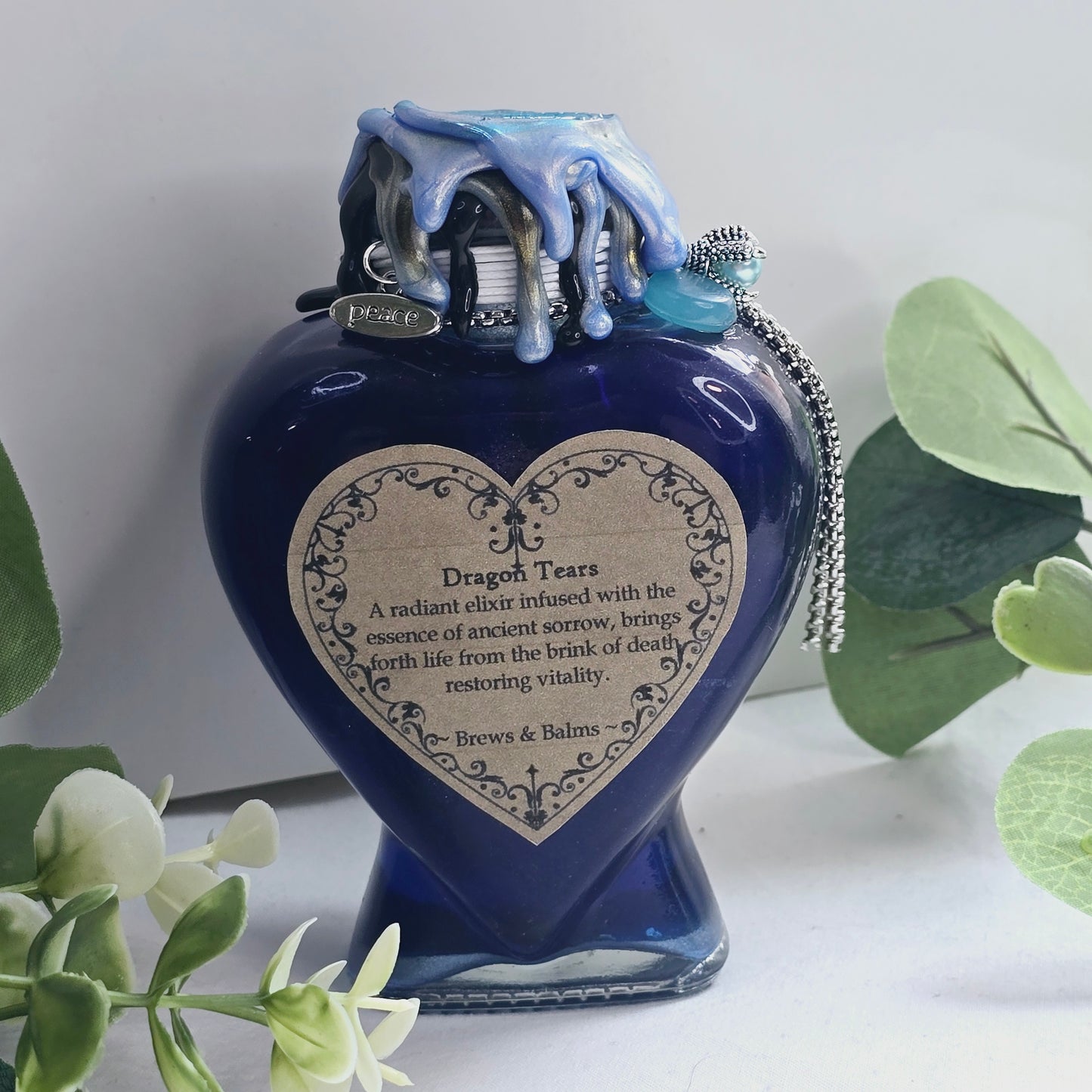 Dragon Tears Blue, Black & Silver Decorative Potion Bottle