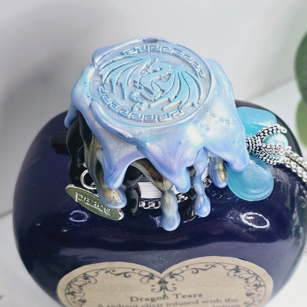 Handmade Dragon Tears Blue, Black & Silver Decorative Potion Bottle
