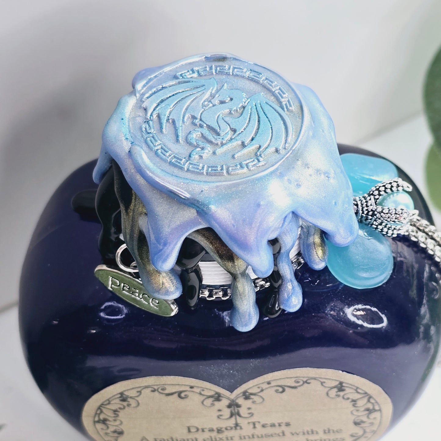 Dragon Tears Blue, Black & Silver Decorative Potion Bottle