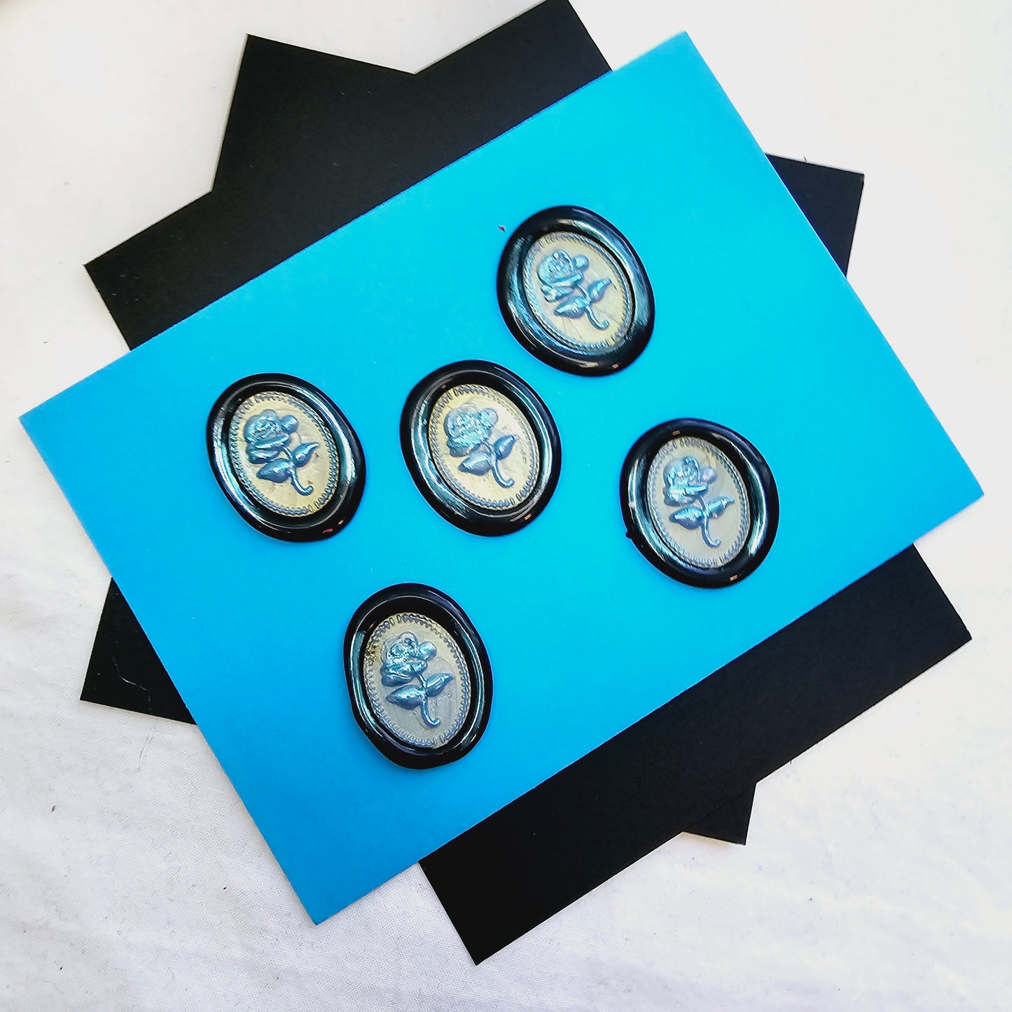 Rose Wax Seals Black & Ice Blue Metallic Set of Five