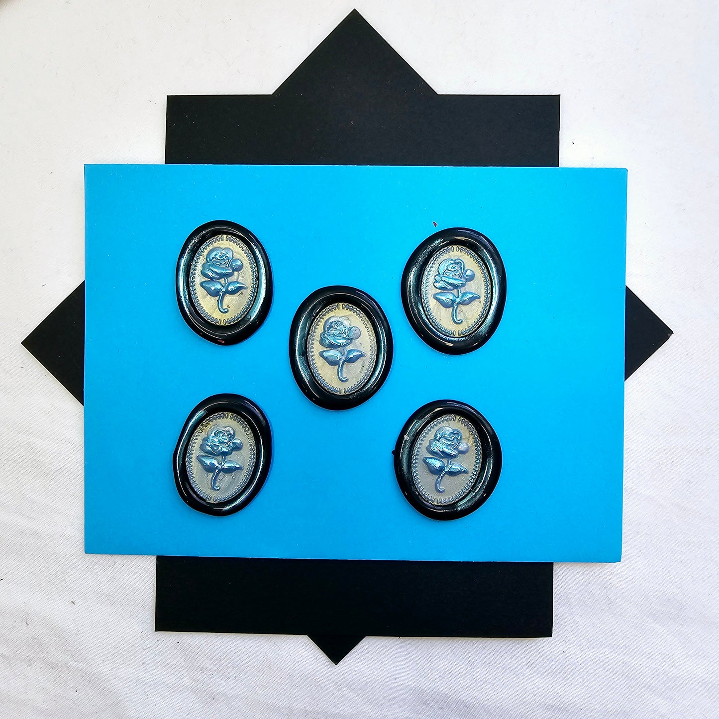 Rose Wax Seals Black & Ice Blue Metallic Set of Five