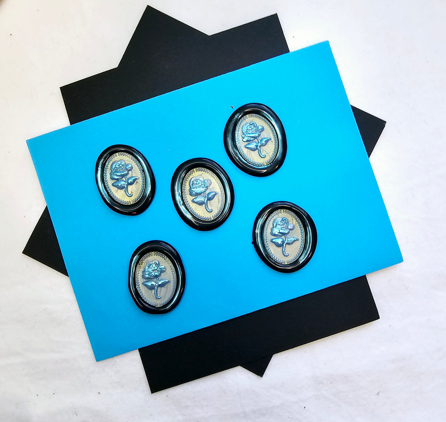 Rose Wax Seals Black & Ice Blue Metallic Set of Five