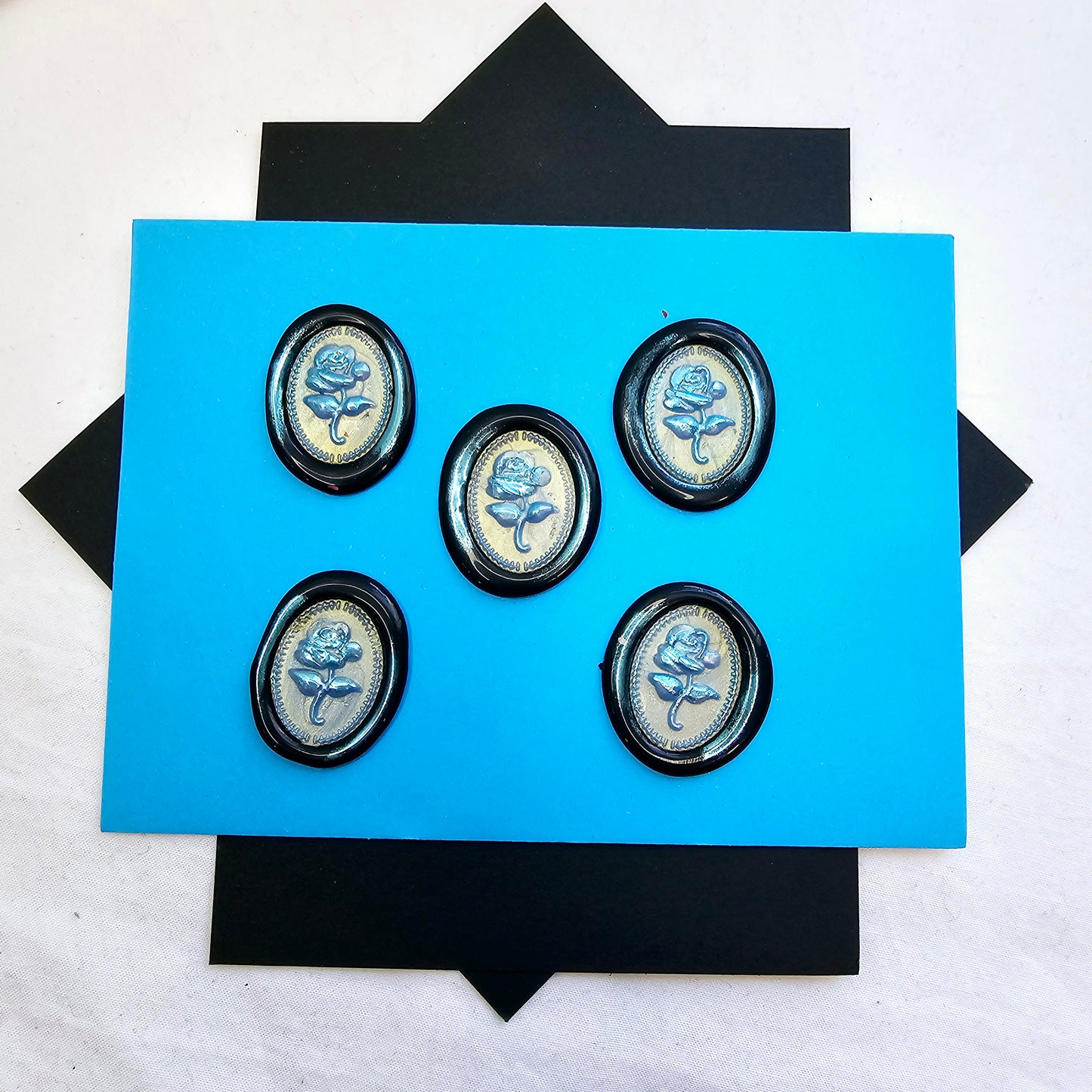 Rose Wax Seals Black & Ice Blue Metallic Set of Five