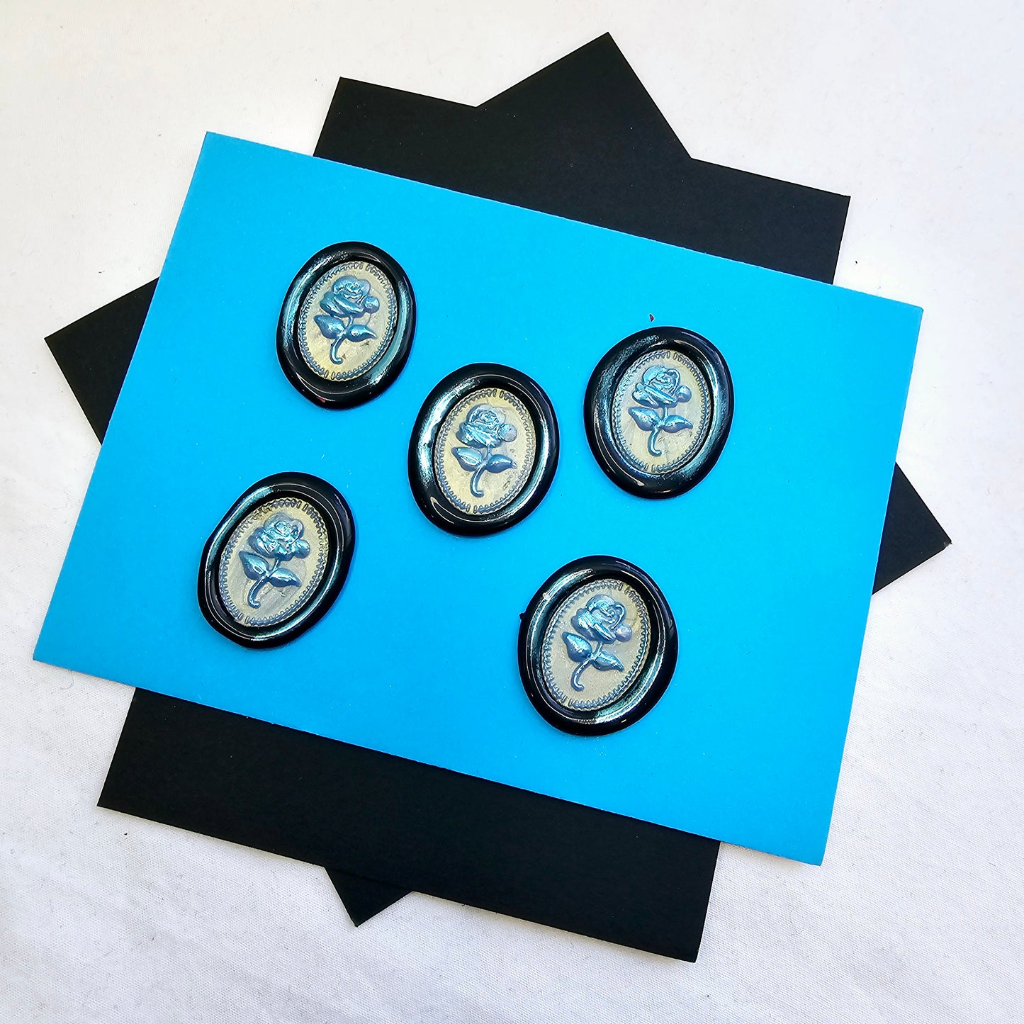 Rose Wax Seals Black & Ice Blue Metallic Set of Five