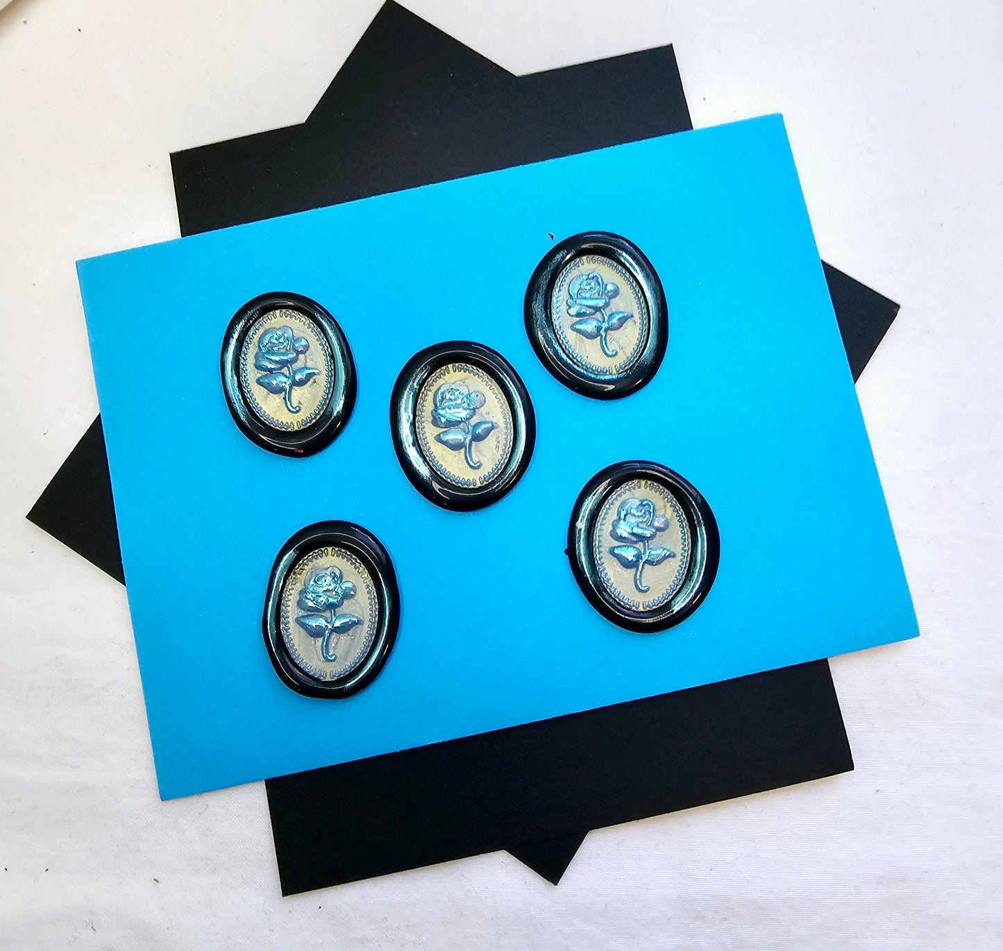 Rose Wax Seals Black & Ice Blue Metallic Set of Five