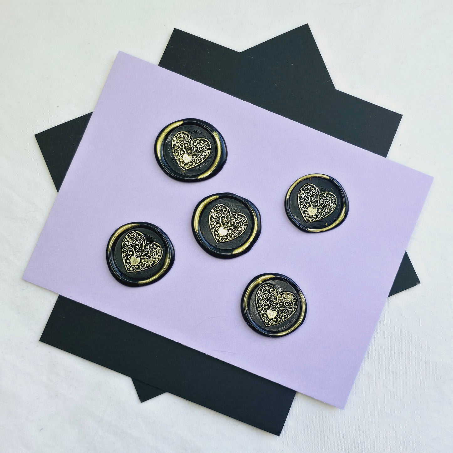 Heart Wax Seals Metallic Black & Gold Set of Five