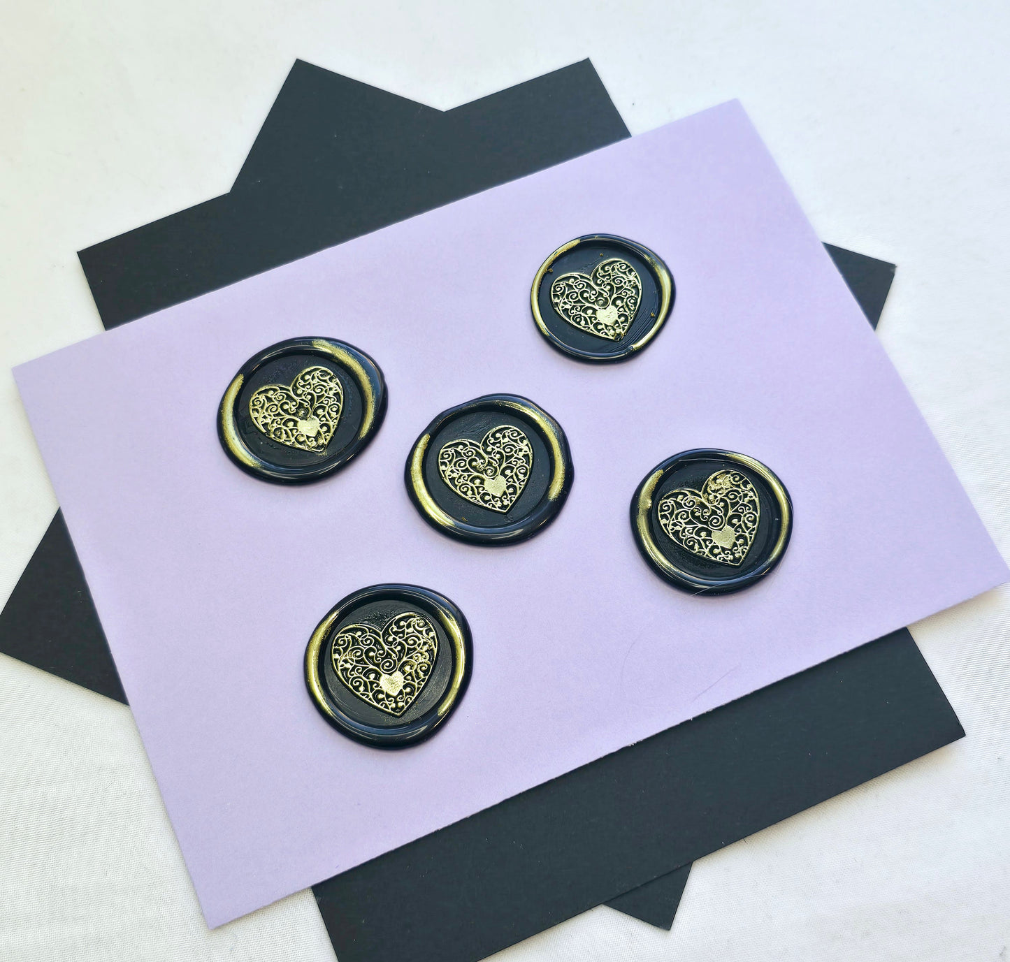 Heart Wax Seals Metallic Black & Gold Set of Five