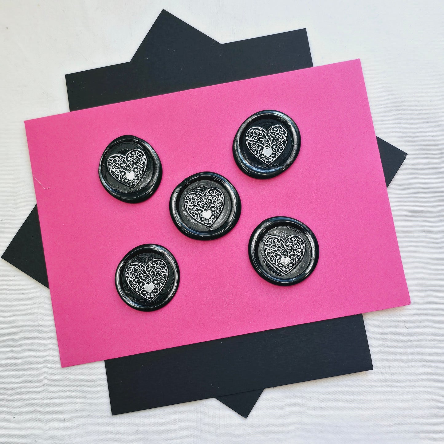 Heart Wax Seals Metallic Black & Silver Set of Five