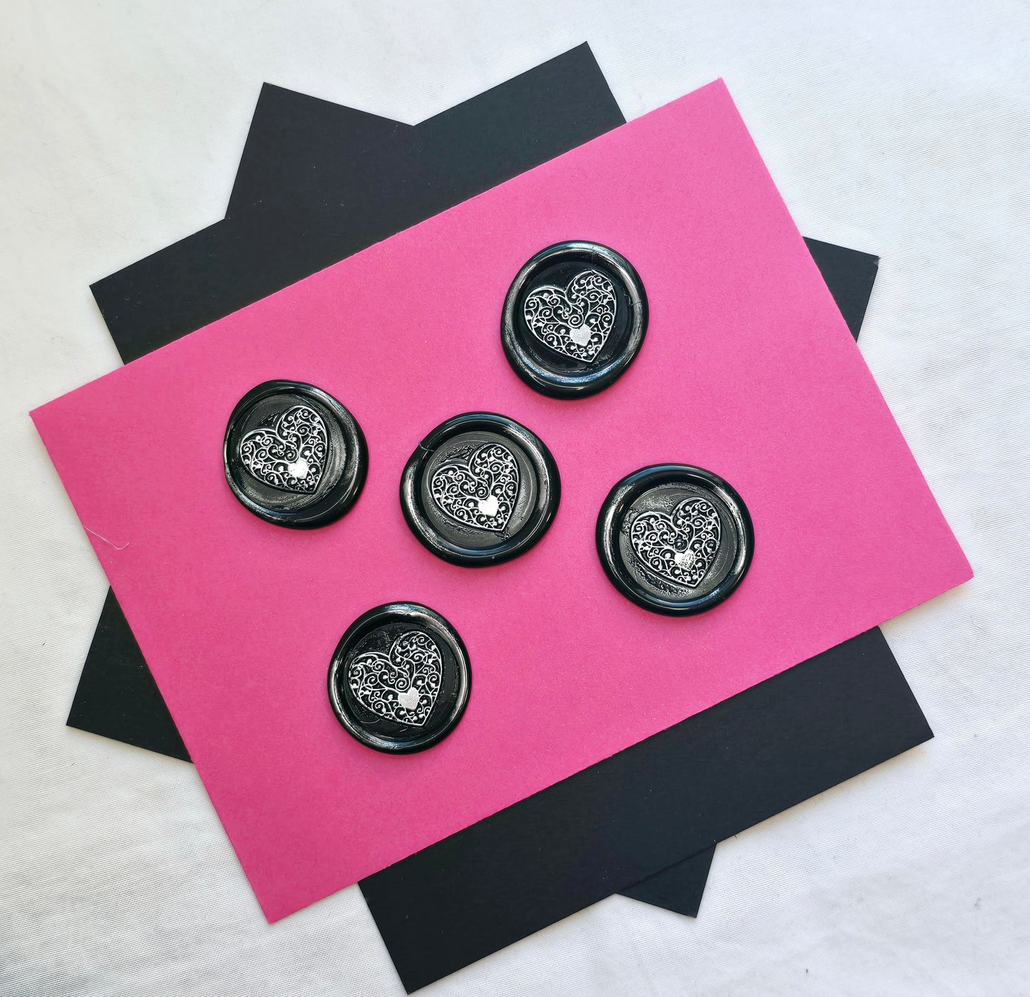 Heart Wax Seals Metallic Black & Silver Set of Five